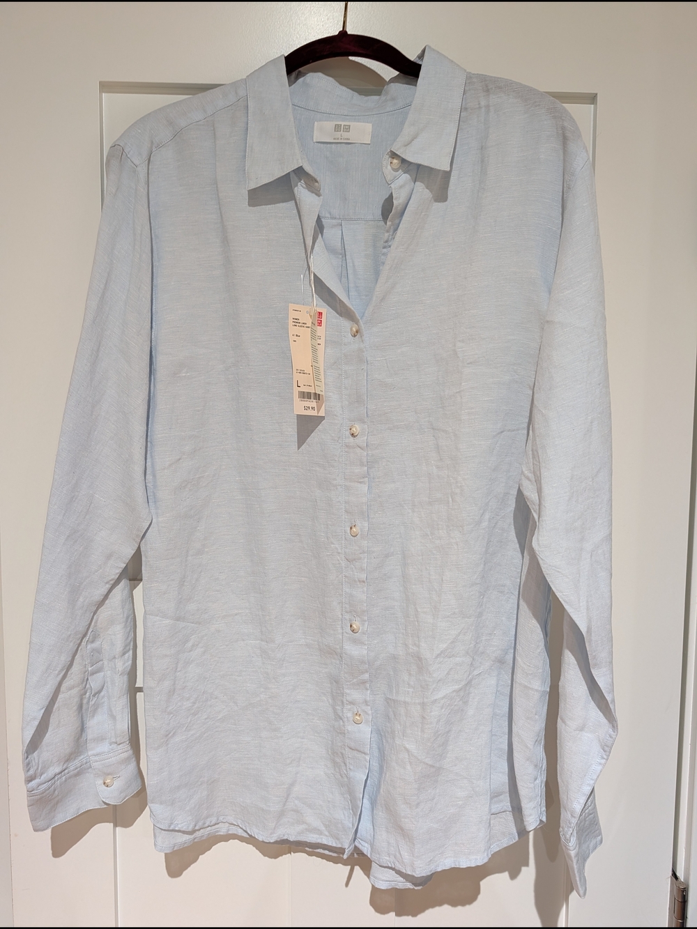 NWT Uniqlo Light Blue Ladies Linen Button-Down Shirt